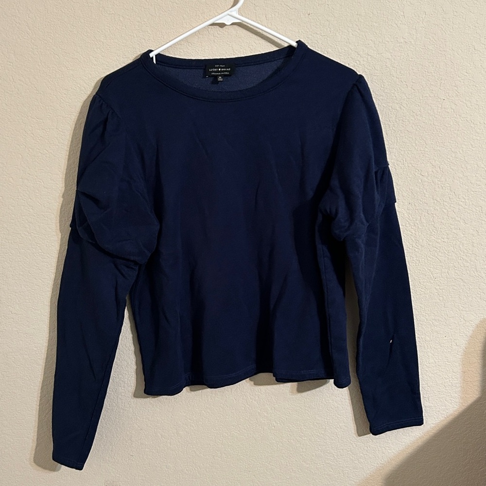 Lucky Brand Deep Blue Long Ruffle Sleeve Shirt